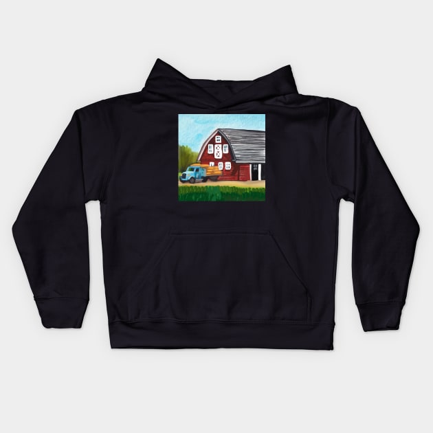 Barn on the farm Kids Hoodie by Art by Ergate